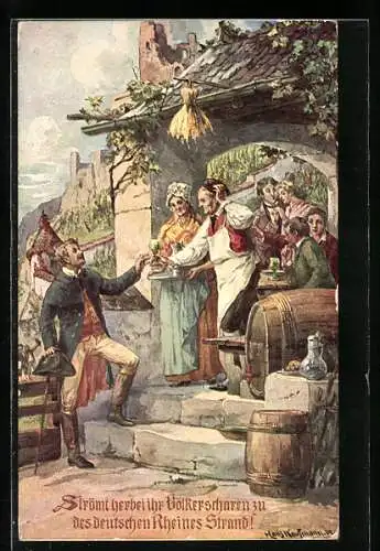Künstler-AK Hans Kaufmann: Strömt herbei ihr Völkerscharen zu des deutschen Rheines Strand