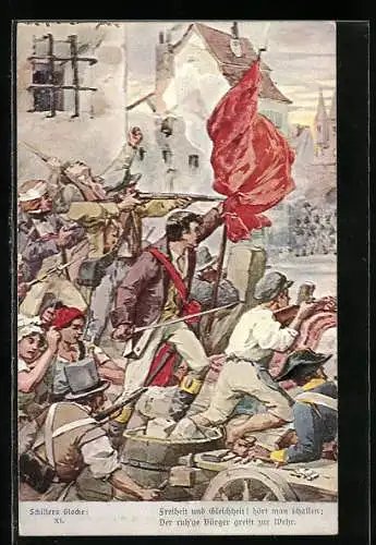 Künstler-AK Hans Kaufmann: Schiller's Glocke XI, Bürger kämpfen für Freiheit gegen die Soldaten