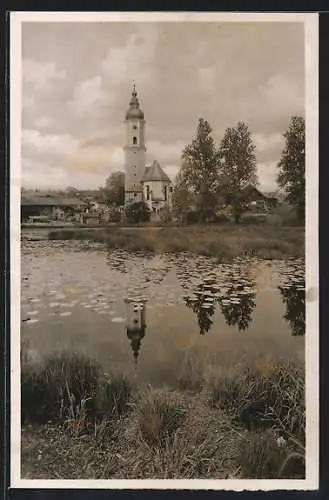 AK Prutting /Obb., Kath. Pfarrkirche mit Weiher