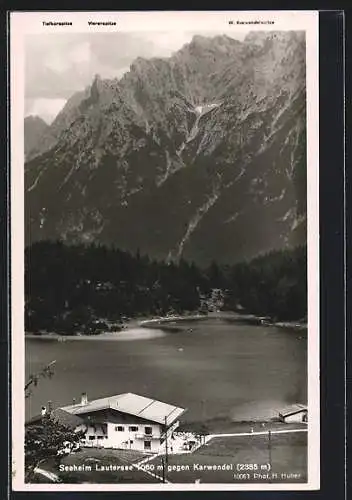 AK Mittenwald, Lautersee, Seeheim gegen Karwendel