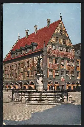 AK Augsburg, Ost- und Südfassade des Weberhauses, Merkurbrunnen