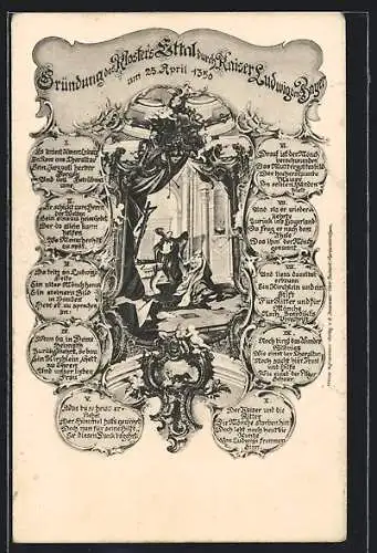 AK Ettal, Erinnerung an die Gründung des Klosters Ettal 1350 durch Kaiser Ludwig v. Bayern, der Kaiser in Rom