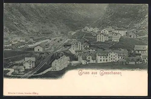 AK Göschenen, Teilansicht mit Bahnhof