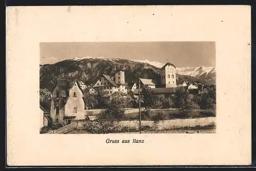 AK Ilanz, Ortsansicht gegen die Berge