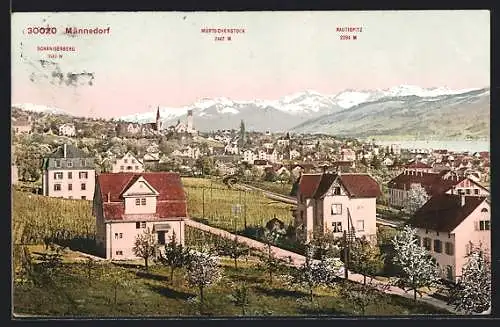 AK Männedorf, Ortspanorama mit Murtschenstock und Rautispitz