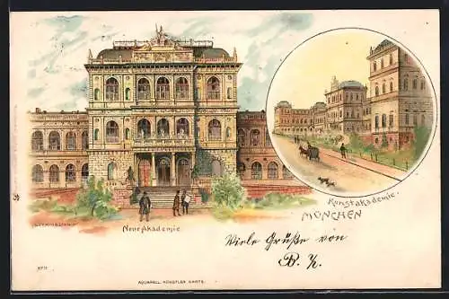 Lithographie München, Neue Akademie und Kunstakademie