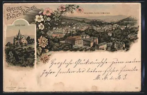 Lithographie Baden-Baden, Gesamtansicht vom Schloss Solms gesehen