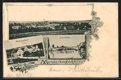 AK Munderkingen, Gasthaus z. Rose, die Donaubrücke, Gesamtansicht