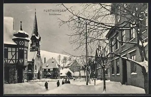 AK Furtwangen, Verschneite Partie in der Schulstrasse