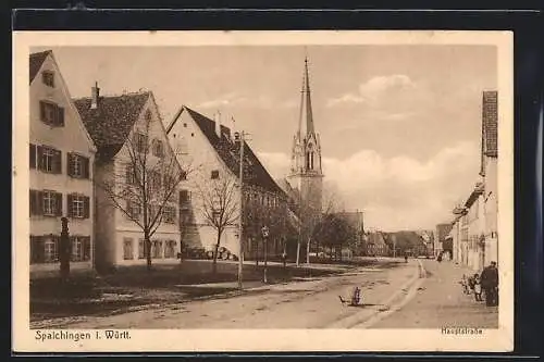 AK Spaichingen, Hauptstrasse mit Blick zur Kirche
