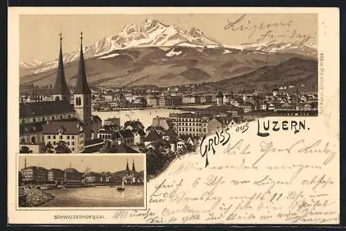 Lithographie Luzern, Totalansicht und Schweizerhofquai