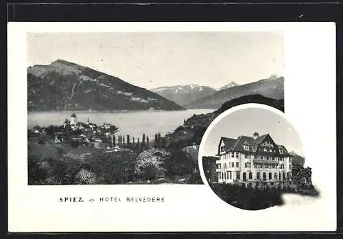AK Spiez, Das Hotel Belvédère, Ortsansicht am Bergsee