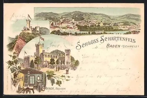 Lithographie Baden, Panorama und Schartenfels