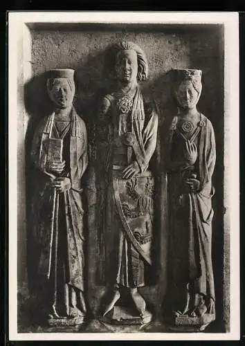 Foto-AK Deutscher Kunstverlag, Nr. Er 22: Erfurt, Dom, Graf Ernst von Gleichen mit seinen beiden Frauen