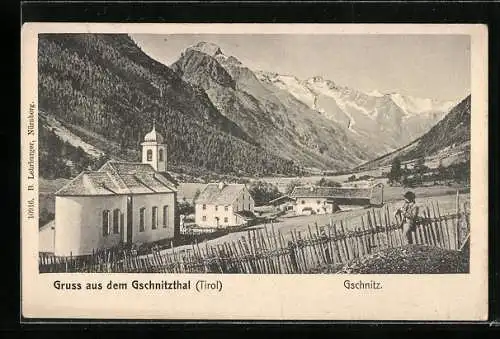 AK Gschnitz /Tirol, Ortsansicht mit der Kirche im Gschnitzthal