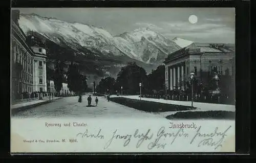 Mondschein-AK Innsbruck, Rennweg und Theater