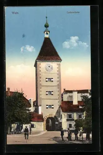 AK Wels, Strassenpartie am Ledererturm