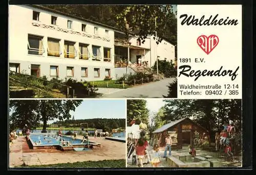 AK Regendorf, Die Pension Waldheim mit Freibad, Waldheimerstrasse 12-14