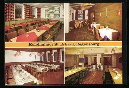 AK Regensburg, Gasthaus Kolpinghaus St. Erhard, Speisezimmer und Kegelbahnen, Kolpingstrasse 1