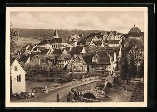 AK Wildberg i. Schwarzwald, Ortsansicht mit Brücke