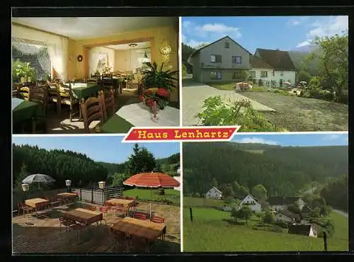 AK Gummersbach, Die Pension Haus Lenhartz, Speisezimmer und Terrasse