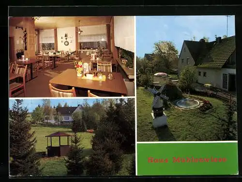 AK Wiehl-Oberwiehl, Café-Pension Haus Mühlenwiese, Gastzimmer und Gartenbereich