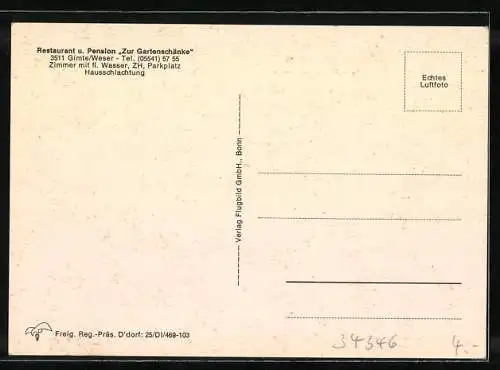 AK Gimte /Weser, Restaurant und Pension Zur Gartenschänke aus der Vogelschau