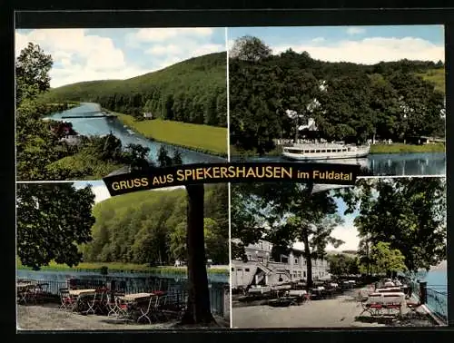 AK Spiekershausen im Fuldatal, Gasthaus und Gartenwirtschaft Fuldagarten mit Aussenbereich am Fluss