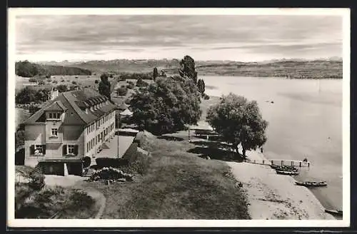 AK Konstanz, Naturfreundehaus Markelfingen mit Blick in Richtung der Alpen