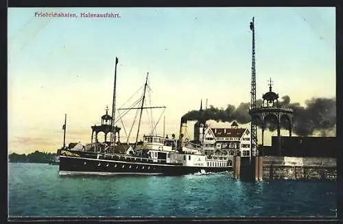 AK Friedrichshafen, Raddampfer Kaiser Franz Josef I. an der Hafenausfahrt