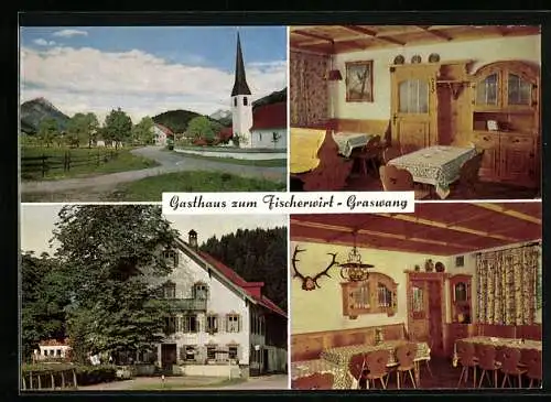 AK Graswang, Gasthaus zum Fischerwirt und Ortsmotiv