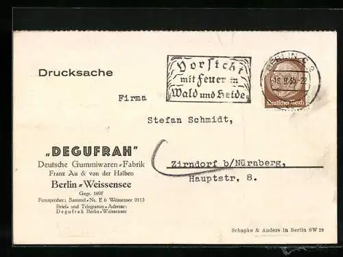 AK Berlin-Weissensee, Reklame der Degufrah, Deutsche Gummiwaren-Fabrik v. Franz Au & von der Halben
