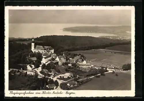 AK Andechs, Flugzeugaufnahme vom Kloster