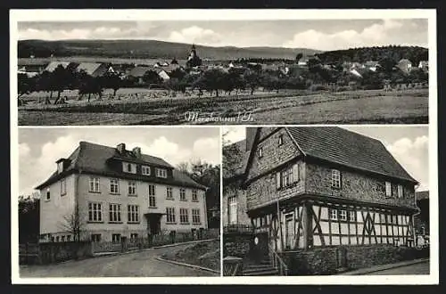 AK Merzhausen /Ts., Gemischtwarenhandlung Otto Nöll, altes Fachwerkhaus, Gesamtansicht