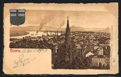 AK Bonn, Panorama der Stadt, Wappen
