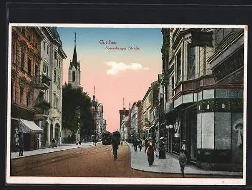 AK Cottbus, Strassenbahn in der Spremberger Strasse