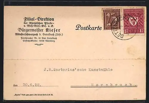 AK Münsterschwarzach b. Dettelbach, Filial-Direktion der Rheinischen Pferde- und Vieh-Versicherung-Ges.