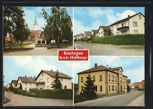 AK Knetzgau, Strassenpartien mit Kirche u. Wohnhäusern