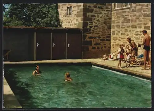 AK Manau bei Hofheim, Gasthaus Bettenburg, Freibad