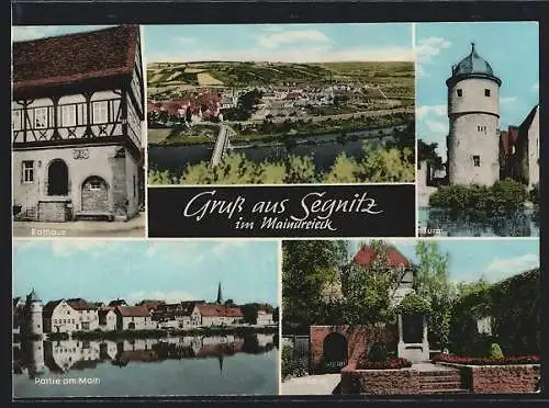 AK Segnitz, Rathaus, Panorama, Turm, Partie am Main