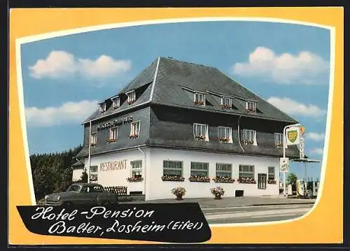 AK Losheim / Eifel, Hotel-Pension Balter mit BP-Tankstelle
