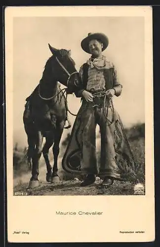 AK Schauspieler Maurice Chevalier mit seinem Pferd