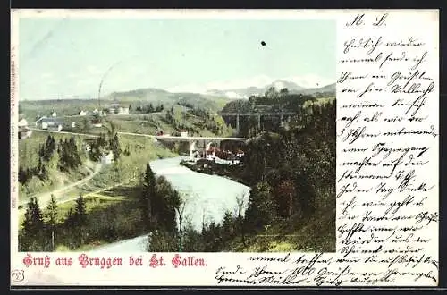 AK Bruggen, Generalansicht mit Eisenbahnbrücke