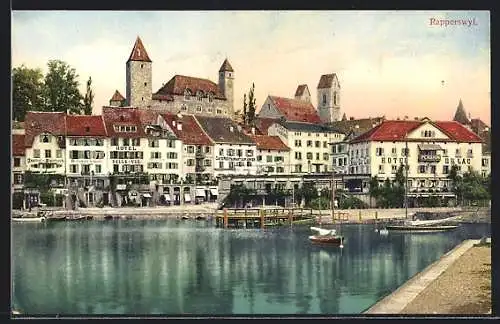 AK Rapperswyl, Panorama vom Wasser mit Hotel du Lac und Gasthöfen
