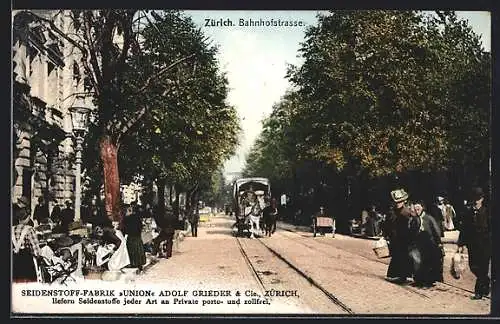 AK Zürich, Bahnhofstrasse mit Kutsche, Kinderwagen