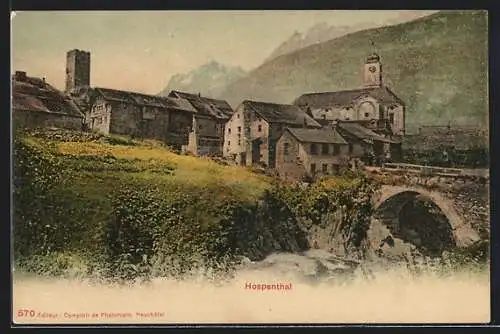 AK Hospenthal, Partie im Ort mit Kirche