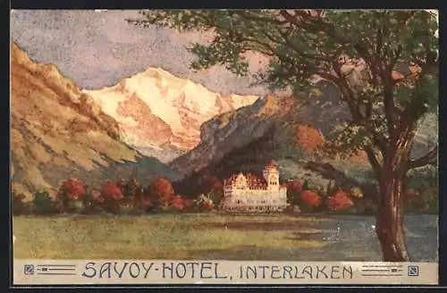 Künstler-AK Interlaken, Blick zum Savoy-Hotel
