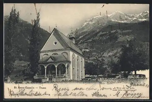 AK Trun, die Kapelle St. Anna, Bergpanorama