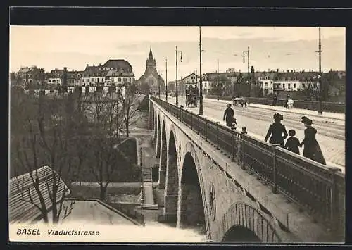 AK Basel, Viaductstrasse mit Panoramablick