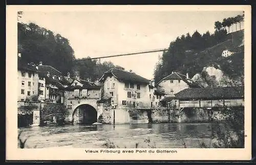 AK Vieux Fribourg, Panorama avec Pont du Gotteron